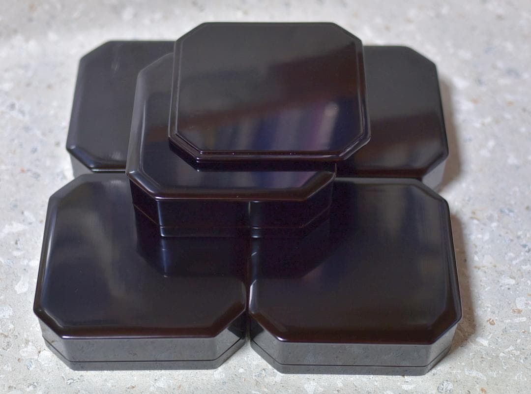 値下げ、輪島塗河智製　緑高、お重五段　菓子器【極上品】共箱