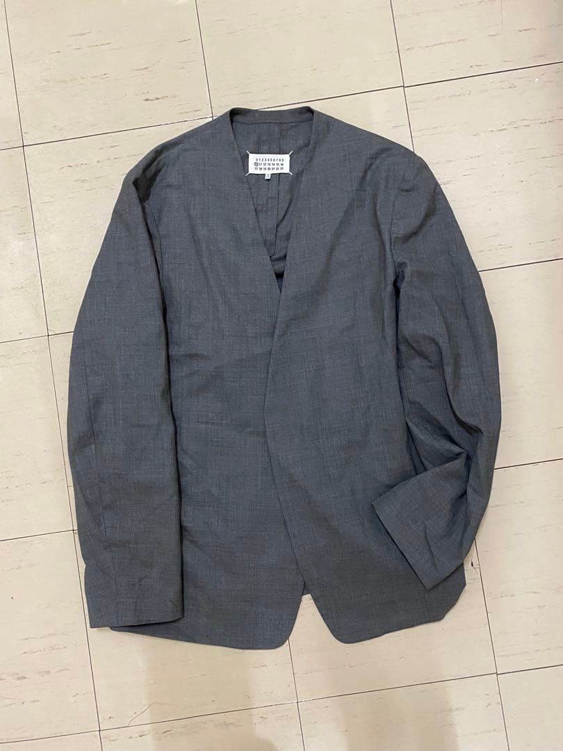 【着用感アリ】メゾン マルジェラ ノーカラージャケット(54)XXL程度 グレー