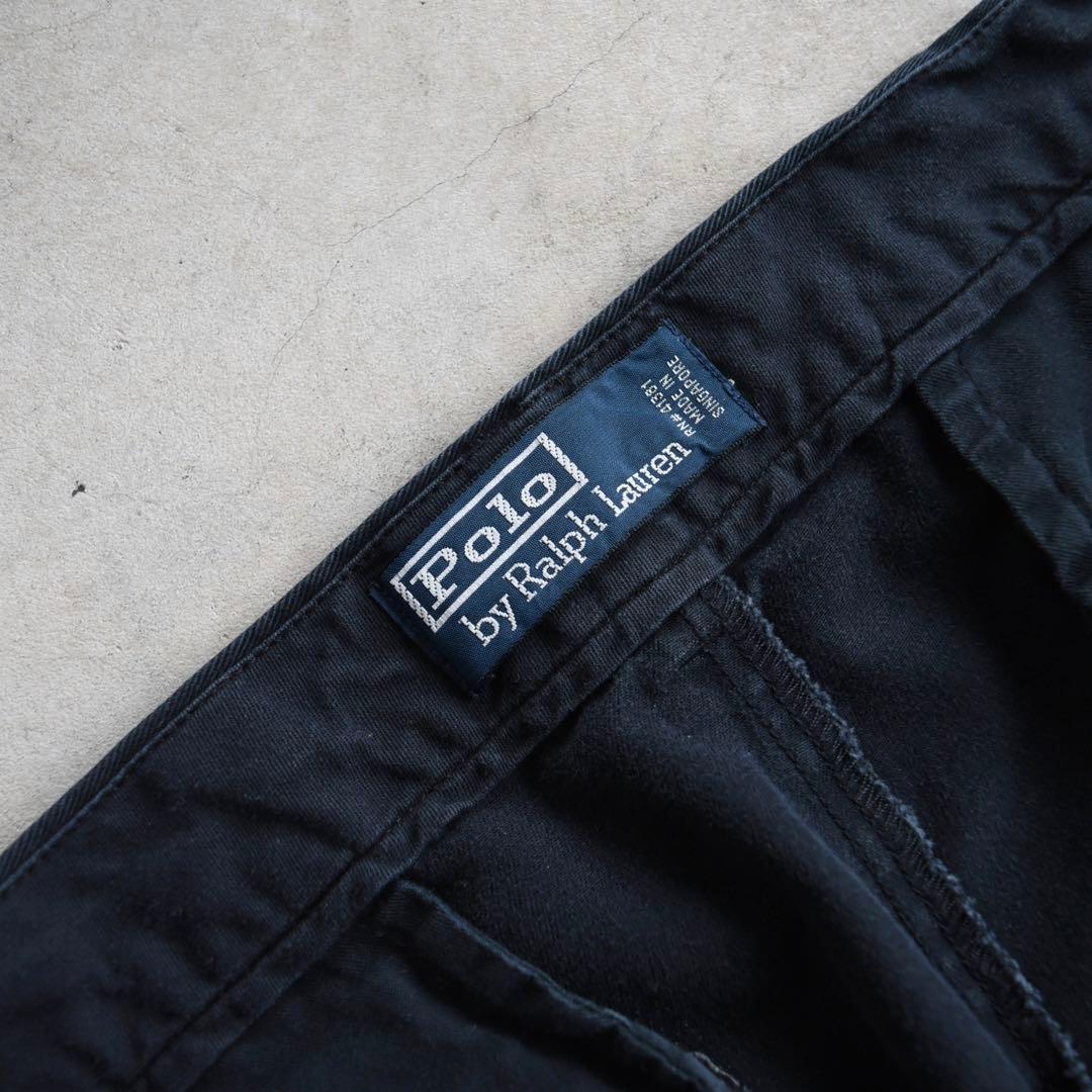 90s ラルフローレン ポロチノ 黒ブラック USA シンガポール W33L30