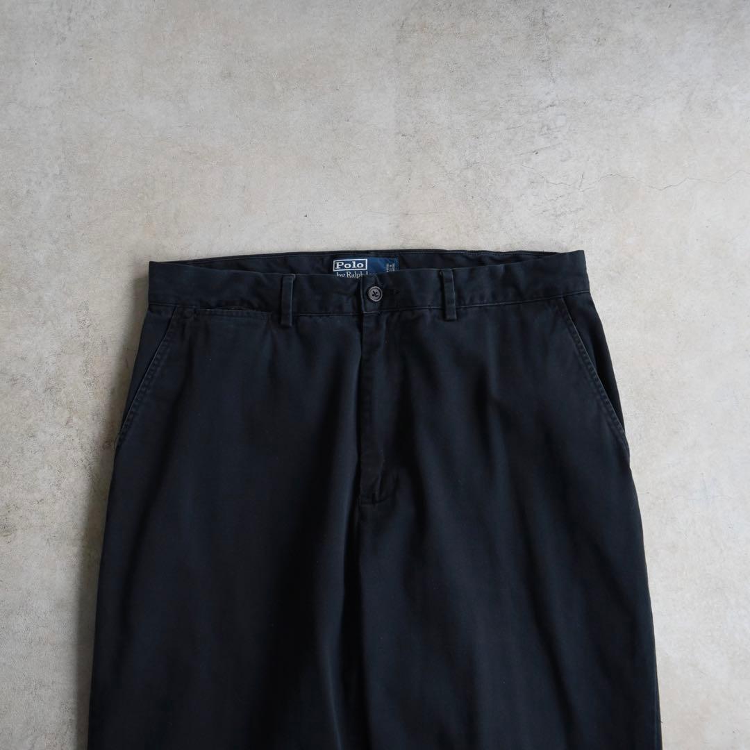 90s ラルフローレン ポロチノ 黒ブラック USA シンガポール W33L30