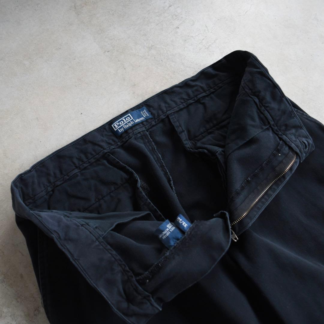 90s ラルフローレン ポロチノ 黒ブラック USA シンガポール W33L30