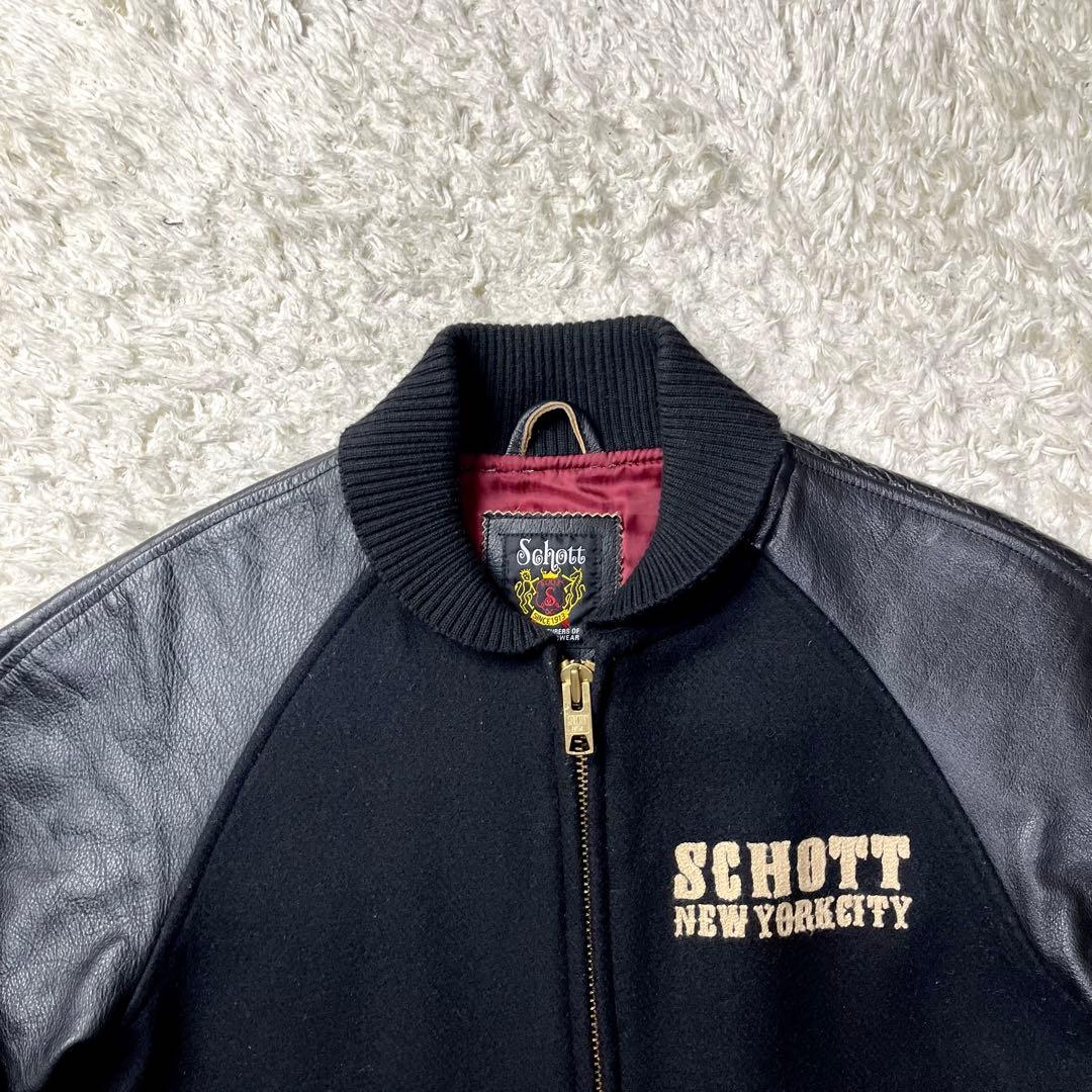 極美品/茶芯✨ショット ファラオジャケット レザー スタジャン 切替 ブラック