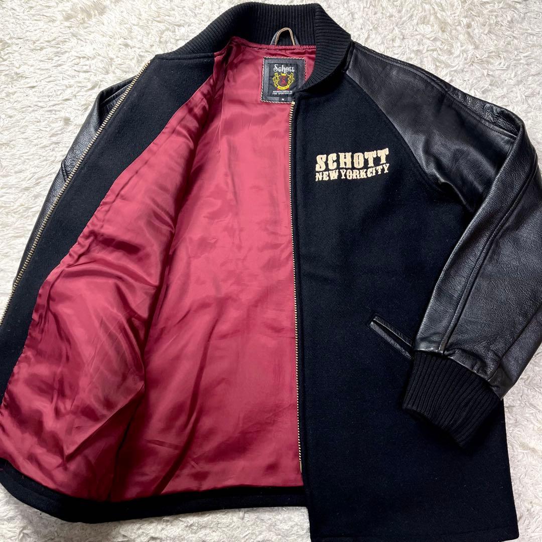 極美品/茶芯✨ショット ファラオジャケット レザー スタジャン 切替 ブラック