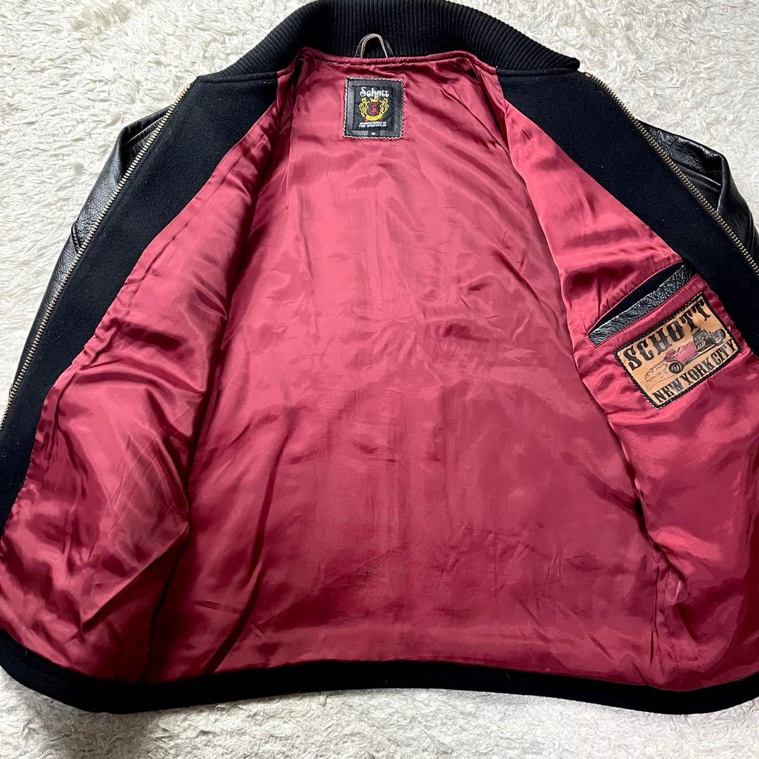 極美品/茶芯✨ショット ファラオジャケット レザー スタジャン 切替 ブラック