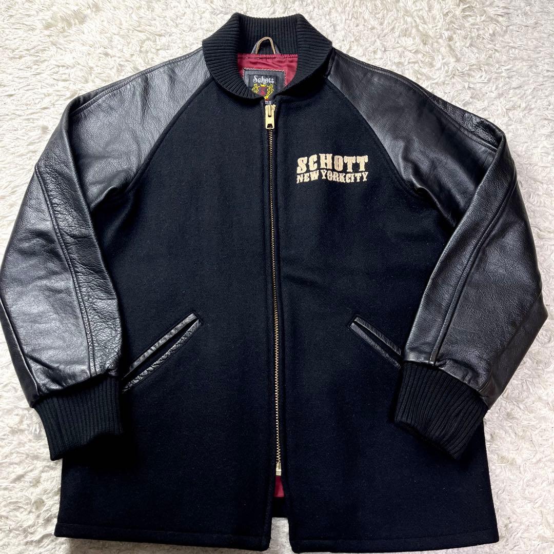 極美品/茶芯✨ショット ファラオジャケット レザー スタジャン 切替 ブラック