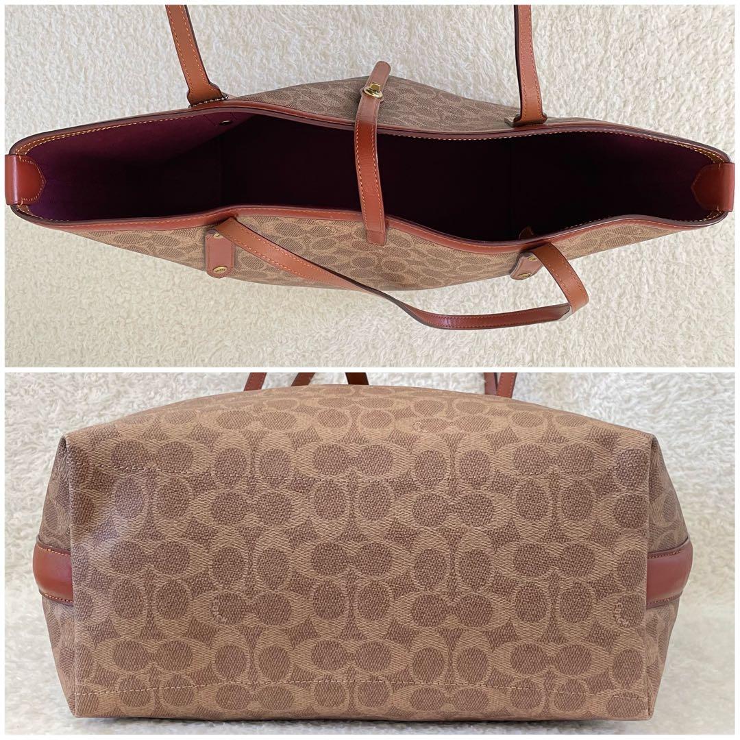 【美品】COACHトートバッグ シグネチャー 肩掛け ベージュ ターンロック