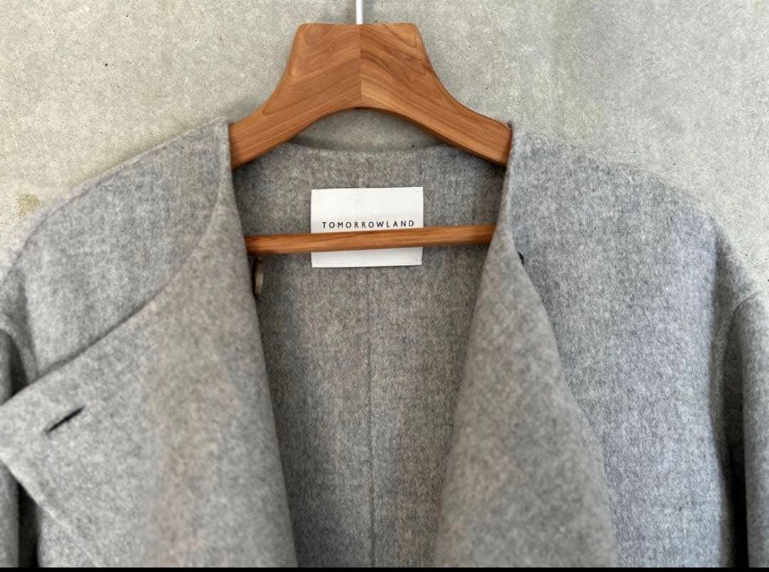 【あじ様】TOMORROW LANDウールリバーコート　36 ライトグレー