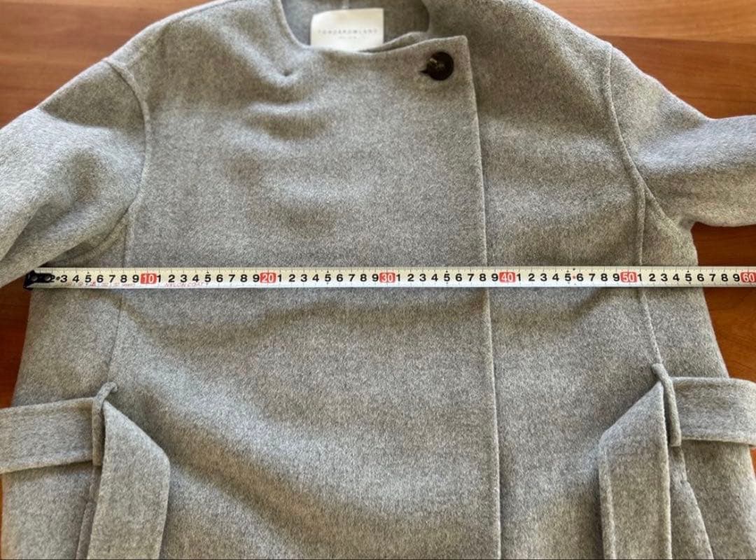 【あじ様】TOMORROW LANDウールリバーコート　36 ライトグレー