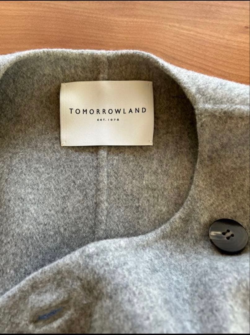 【あじ様】TOMORROW LANDウールリバーコート　36 ライトグレー