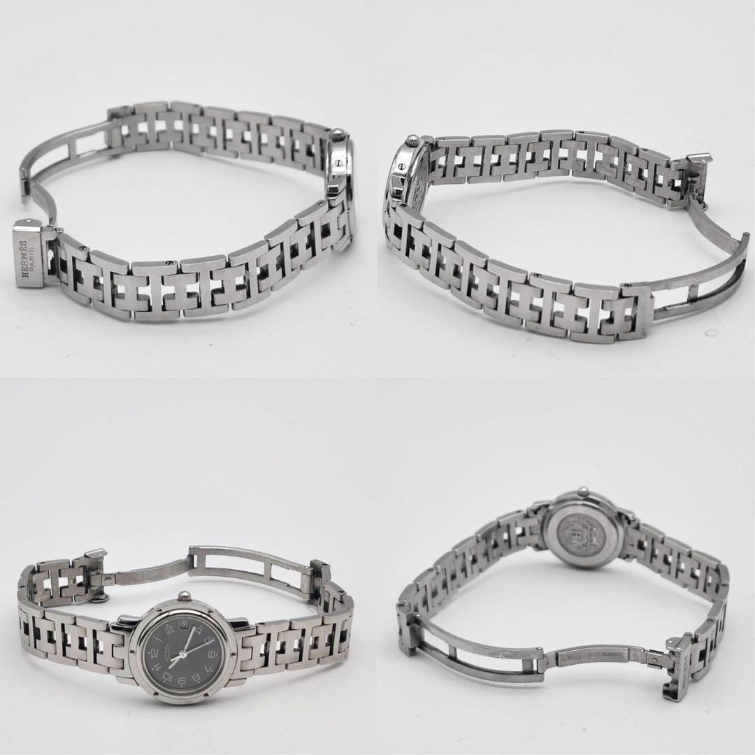 エルメス　クリッパー　ブラック文字盤　3針 シルバー　時計　Hベルト　付属品有り