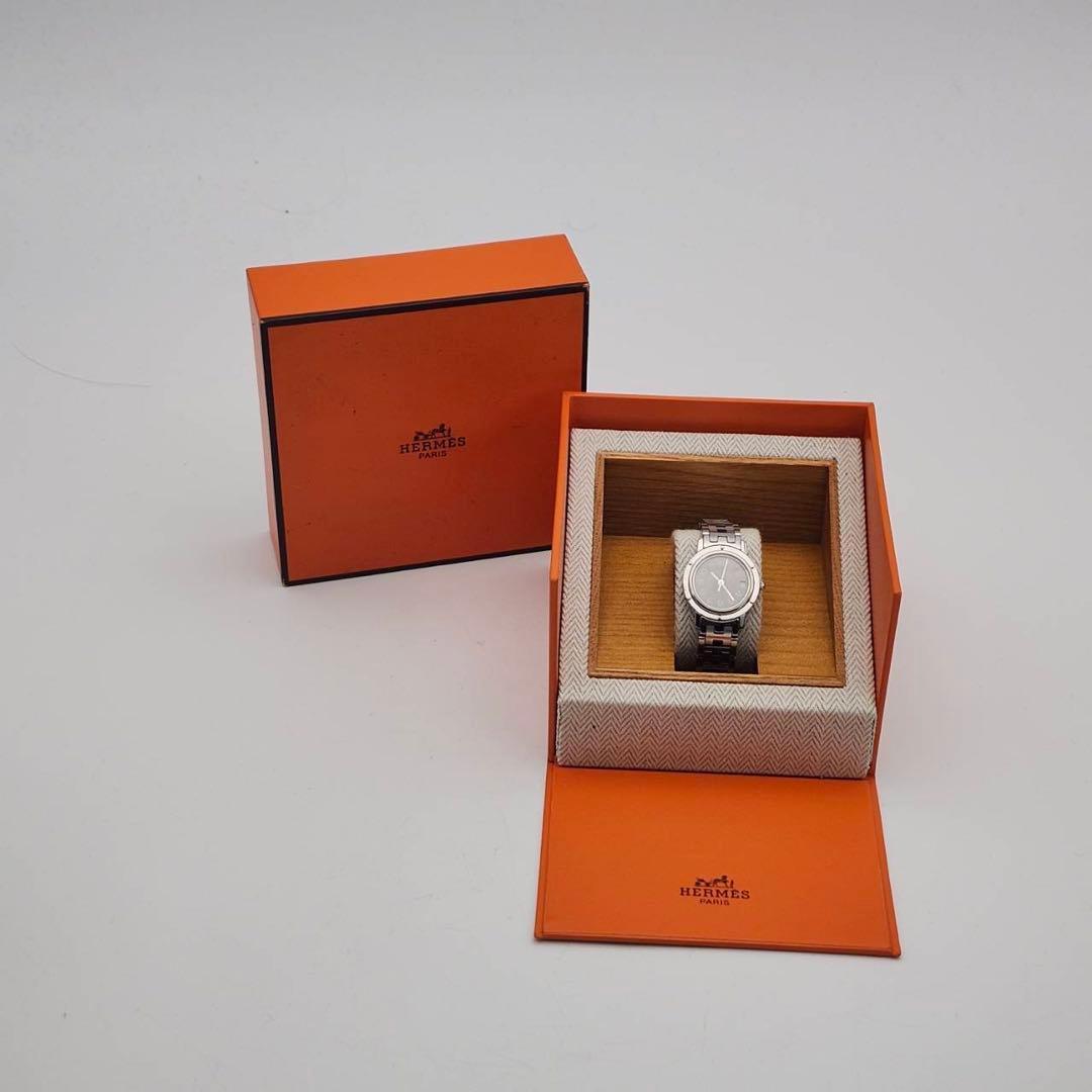 エルメス　クリッパー　ブラック文字盤　3針 シルバー　時計　Hベルト　付属品有り