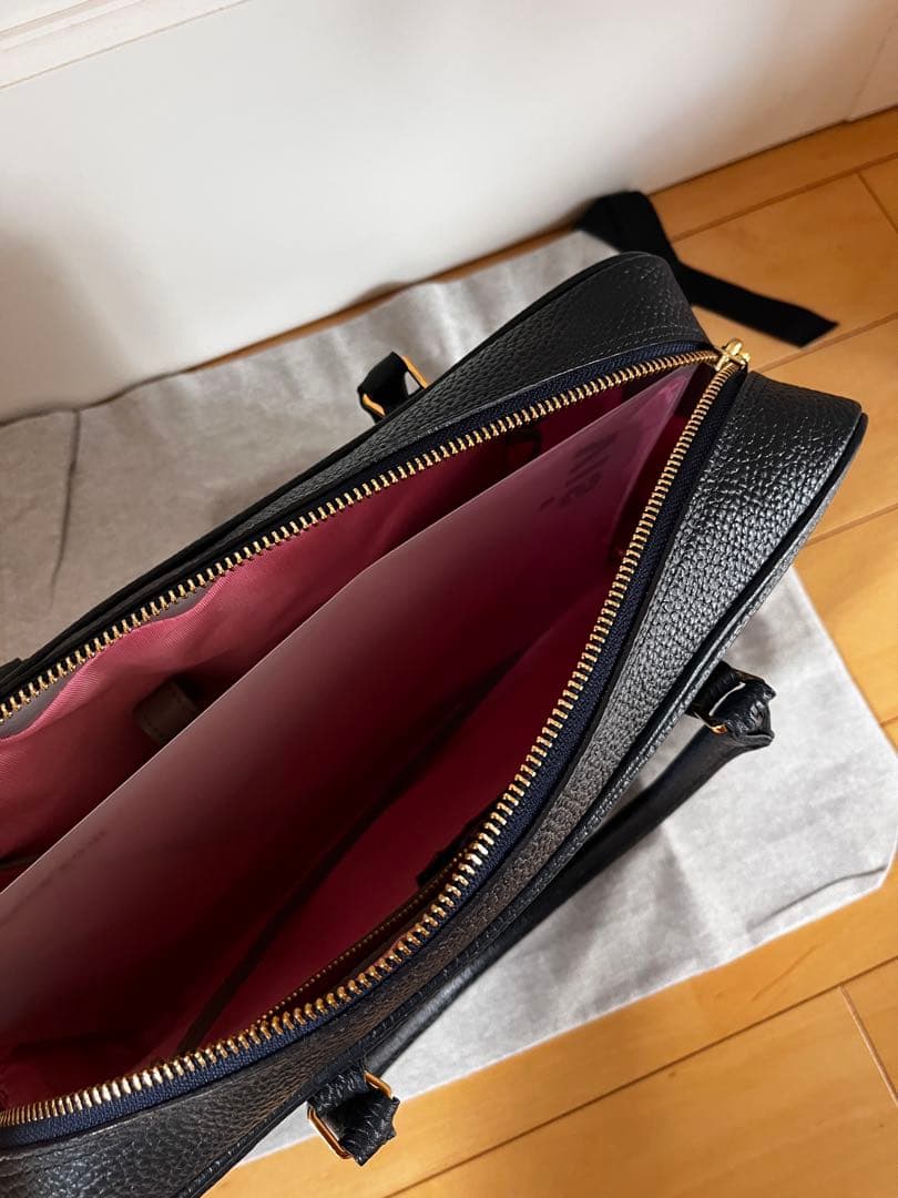 A.D.M.J トートバッグ　ハンドバッグ　レザー　本革極美品ネイビー　A4対応