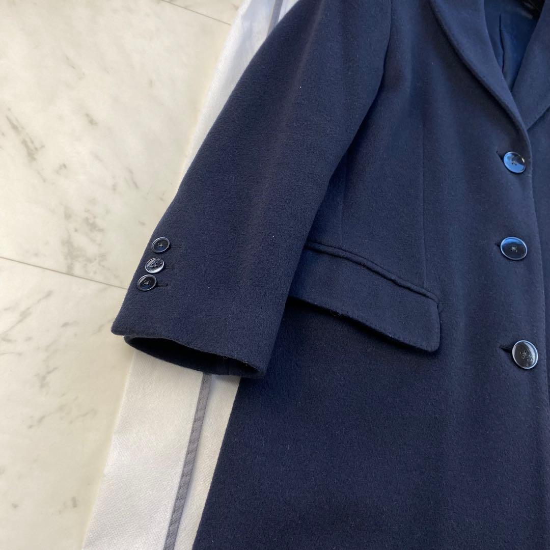 カシミヤ混◎ラルディーニ　チェスターコート　シングル　ネイビー　花柄　ロング丈