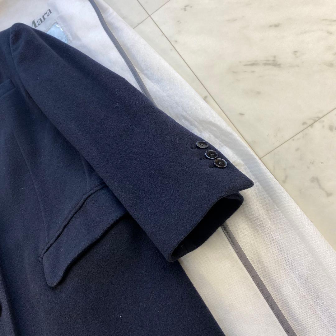 カシミヤ混◎ラルディーニ　チェスターコート　シングル　ネイビー　花柄　ロング丈