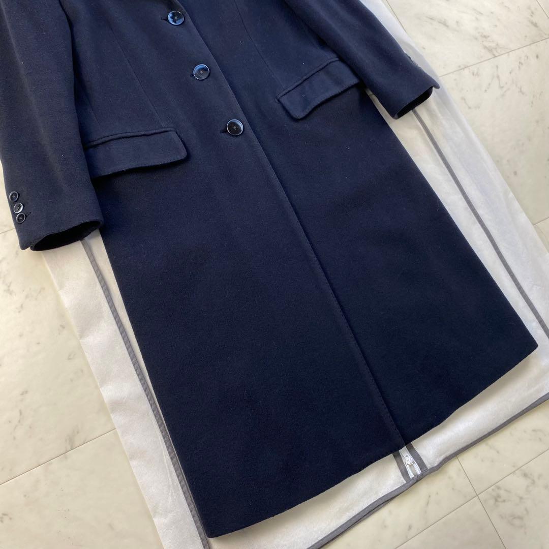 カシミヤ混◎ラルディーニ　チェスターコート　シングル　ネイビー　花柄　ロング丈