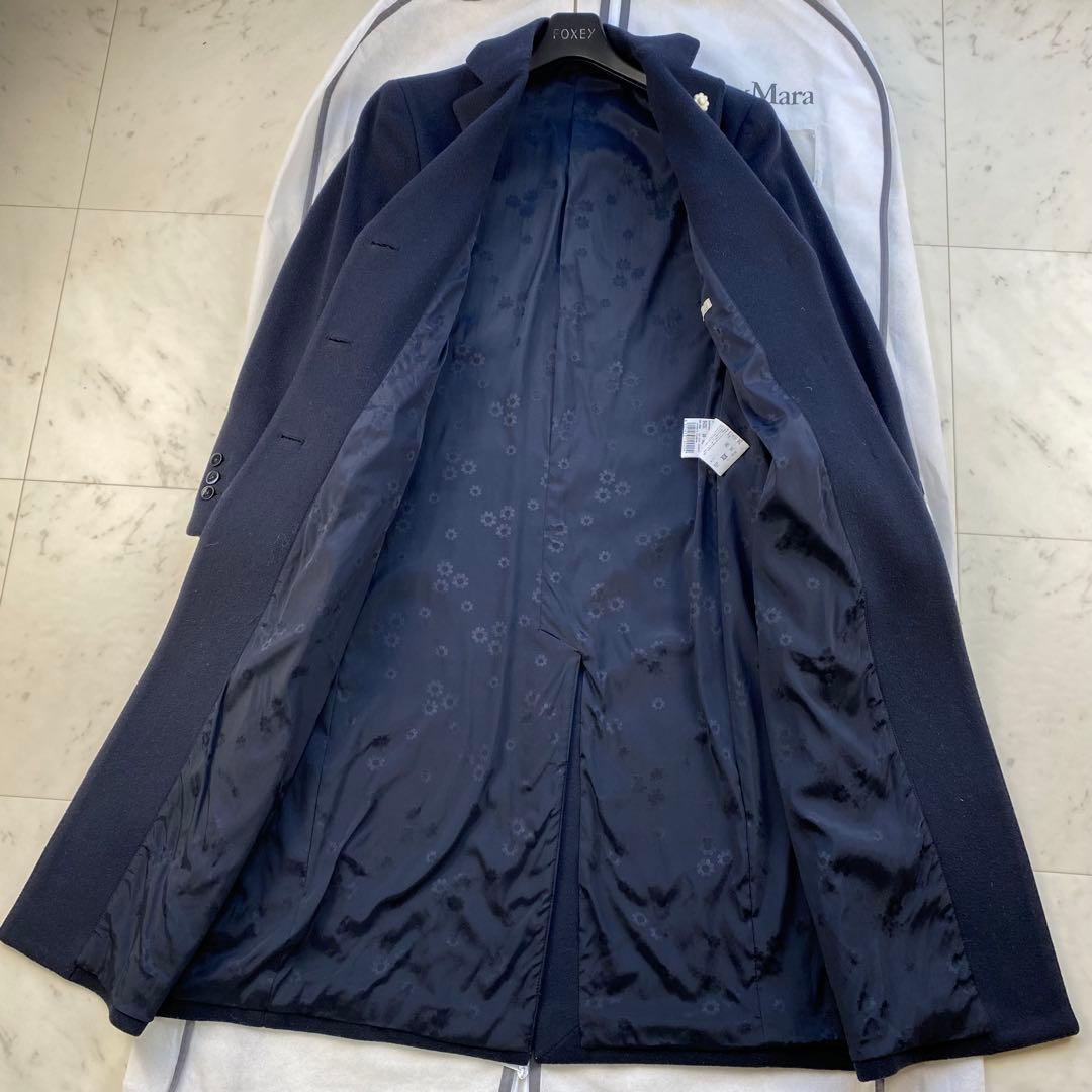 カシミヤ混◎ラルディーニ　チェスターコート　シングル　ネイビー　花柄　ロング丈