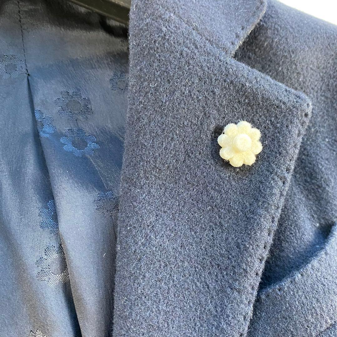 カシミヤ混◎ラルディーニ　チェスターコート　シングル　ネイビー　花柄　ロング丈