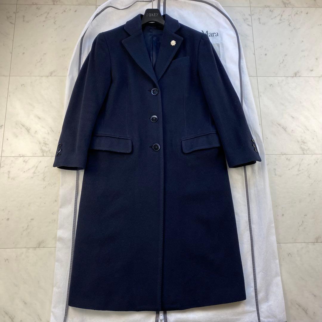 カシミヤ混◎ラルディーニ　チェスターコート　シングル　ネイビー　花柄　ロング丈