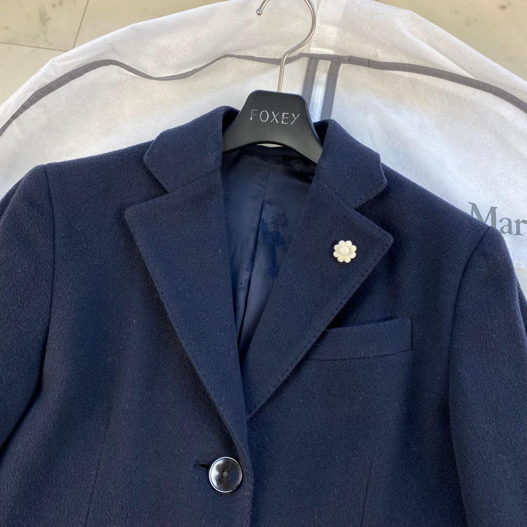 カシミヤ混◎ラルディーニ　チェスターコート　シングル　ネイビー　花柄　ロング丈