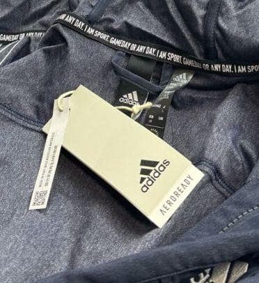 B新品 L アディダス adidas デニム風 ウーブン セットアップ 上下 紺