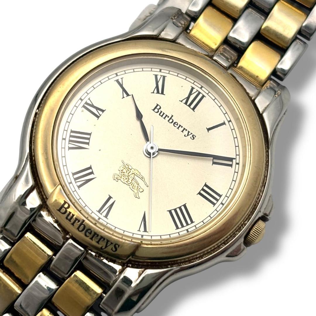 稼働 バーバリー 腕時計 クオーツ コンビ シルバー ゴールド シャドーホース