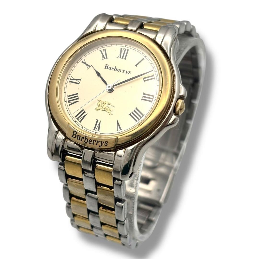 稼働 バーバリー 腕時計 クオーツ コンビ シルバー ゴールド シャドーホース