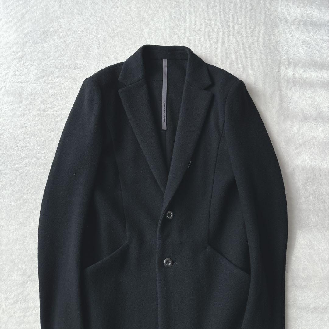 【美品】カズユキクマガイアタッチメント　チェスターコート　カシミヤ混　ブラック