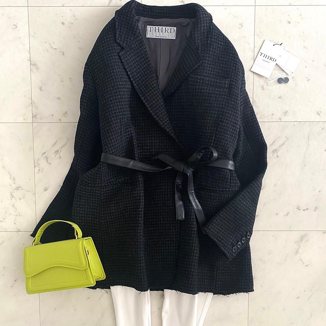 新品タグ付きサードマガジン 雑誌多数掲載モデル ハウンドトゥースジャケットコート