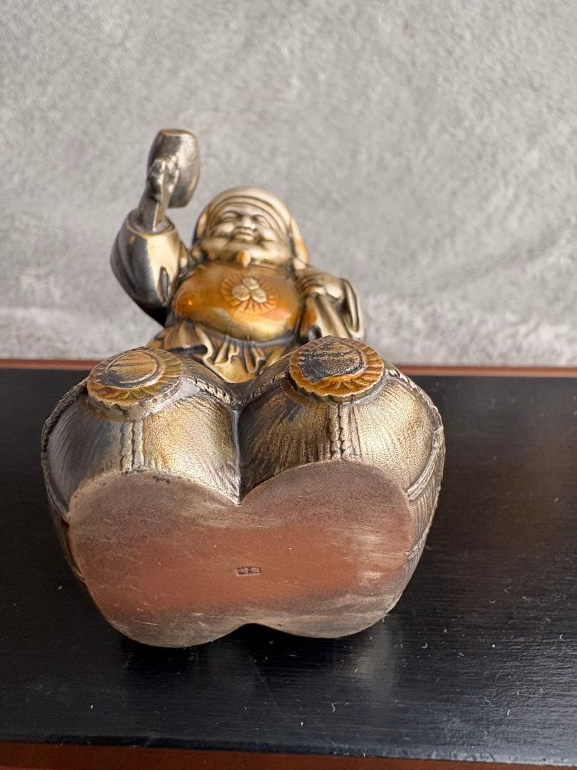 純銀製 恵比寿 大黒天 置物 木箱、ガラスケース付き