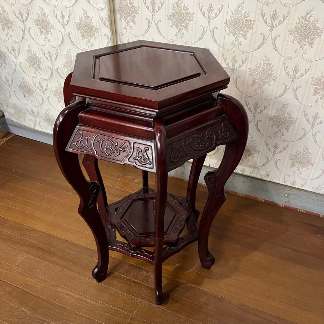 【アンティーク】花梨 李朝様式 木製 花台 盆栽卓 高卓 飾り台 サイドテーブル