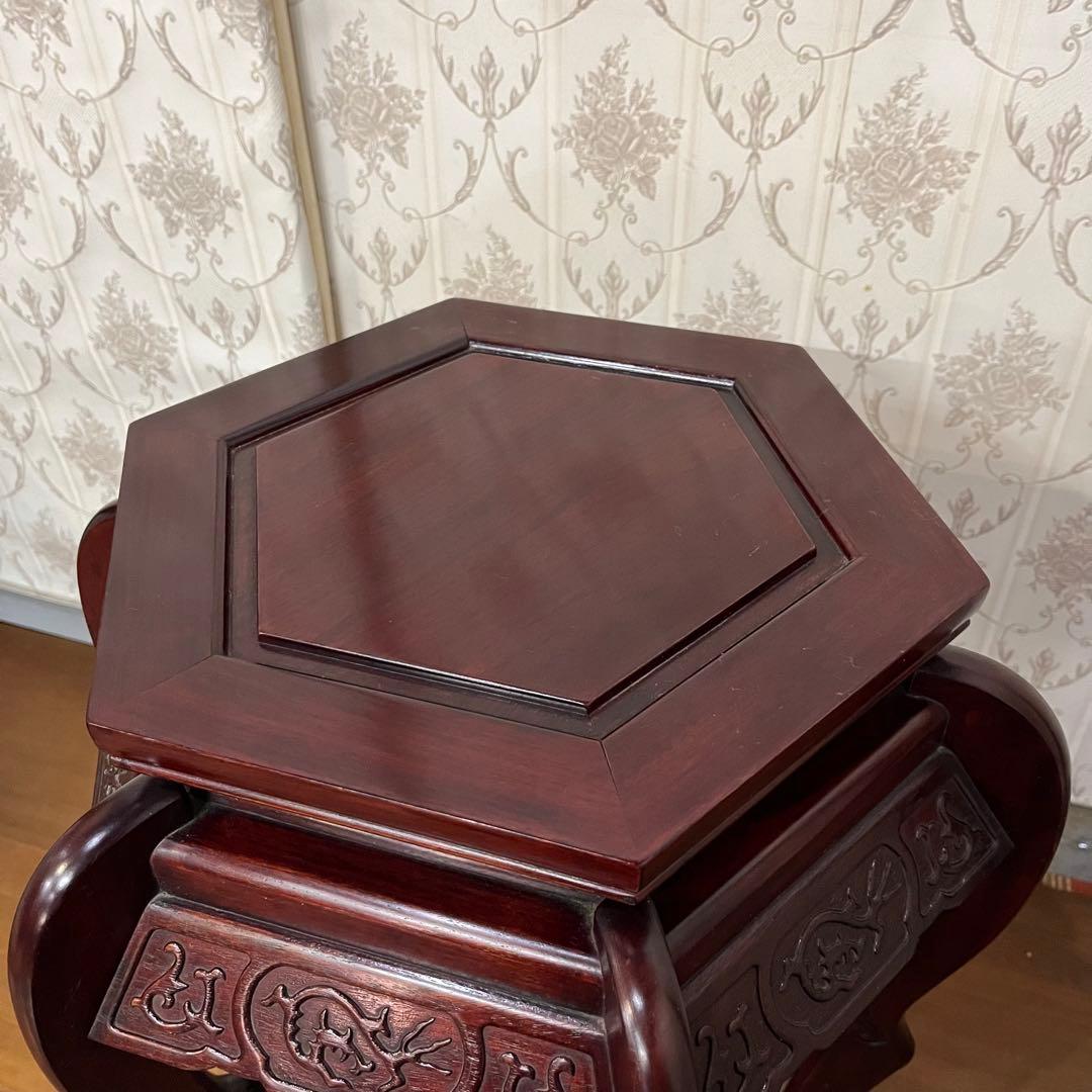 【アンティーク】花梨 李朝様式 木製 花台 盆栽卓 高卓 飾り台 サイドテーブル