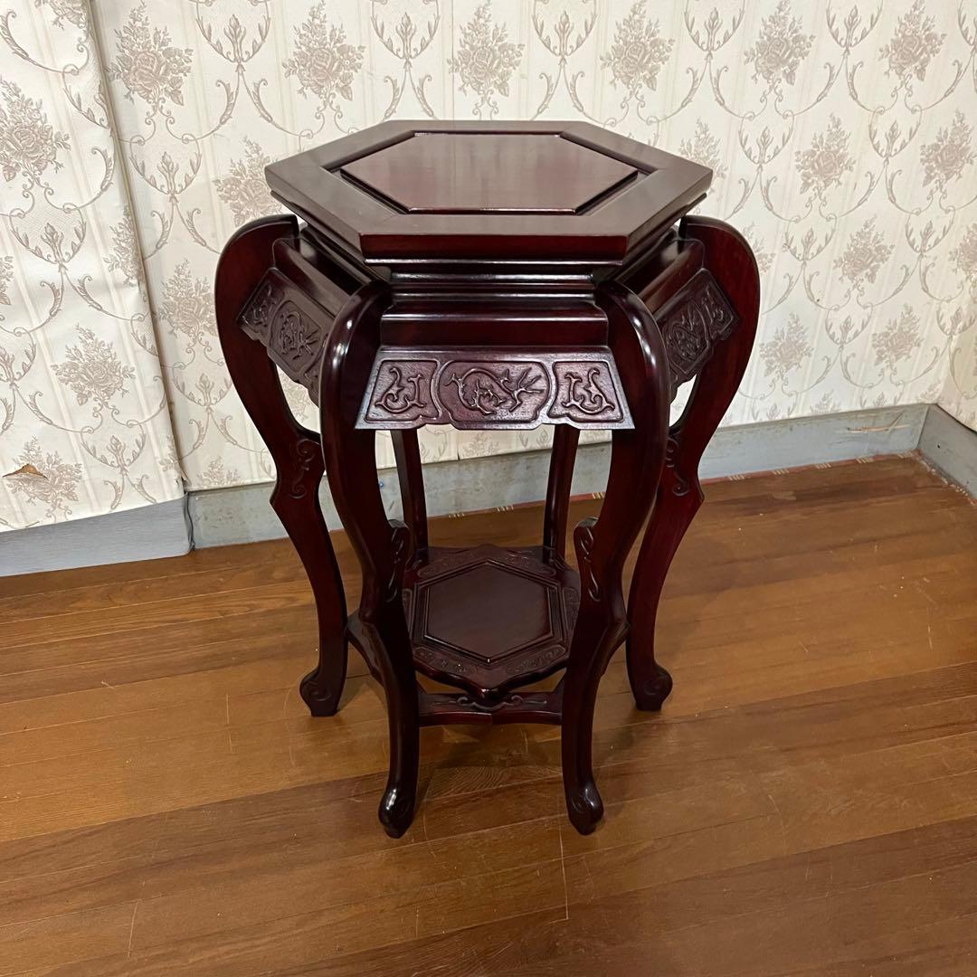 【アンティーク】花梨 李朝様式 木製 花台 盆栽卓 高卓 飾り台 サイドテーブル