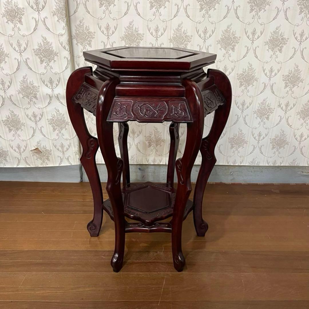 【アンティーク】花梨 李朝様式 木製 花台 盆栽卓 高卓 飾り台 サイドテーブル