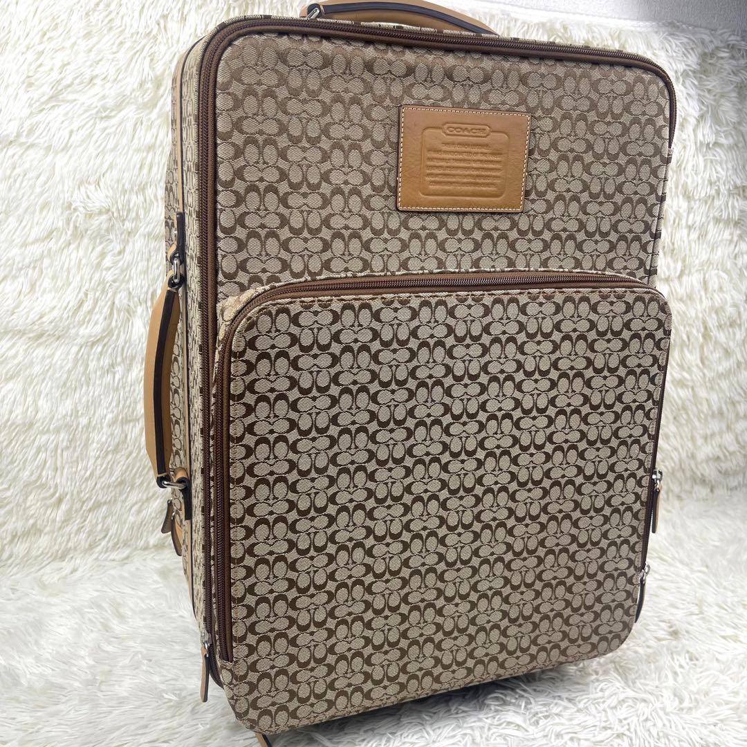 極美品‼️COACH コーチ　キャリーケース　シグネチャー　キャンバス　レザー