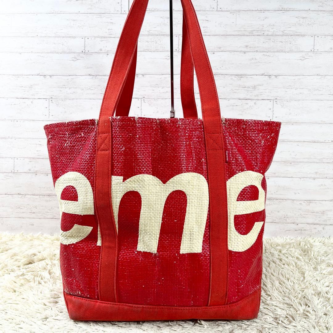 Supreme Raffia Tote Bag 大容量 A4収納 肩掛け レッド