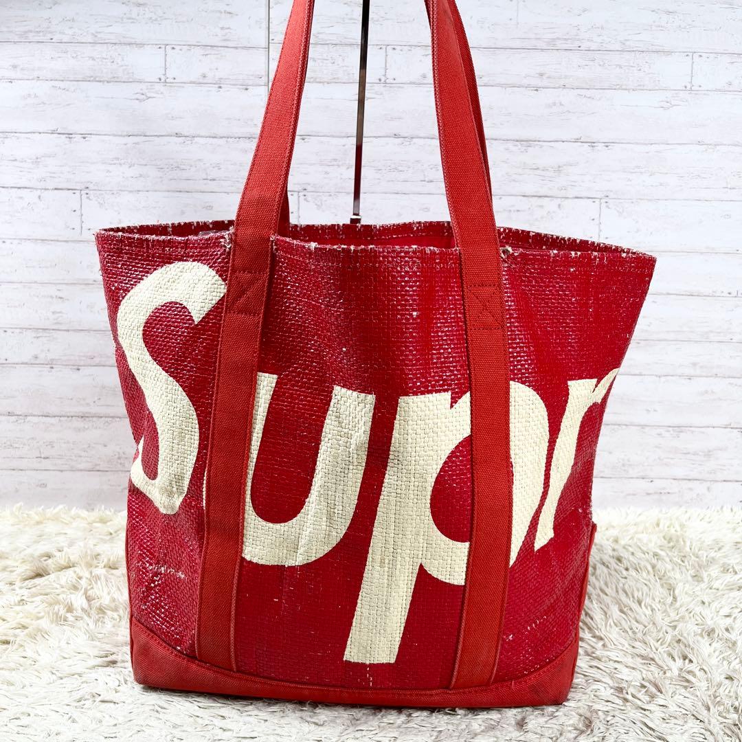 Supreme Raffia Tote Bag 大容量 A4収納 肩掛け レッド