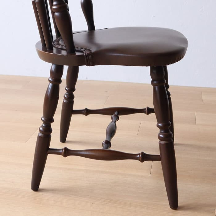 アンティーク 飛騨の家具 ウィンザーチェア 古家具 無垢材 レザー張り