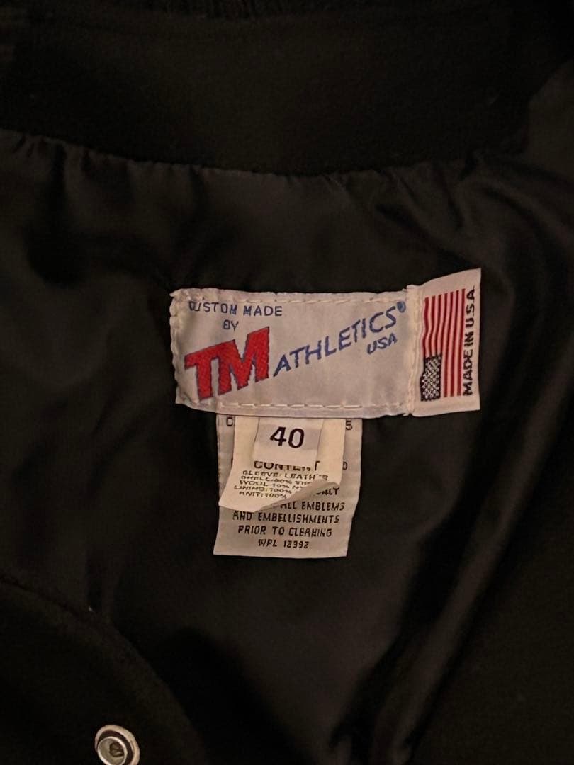 【美品】　TM ATHLETICS スタジャン レザー ブラック USA製 40