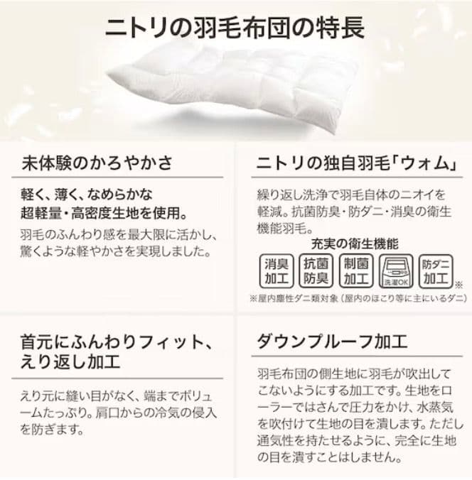 ニトリ 羽毛掛ふとん シングル
