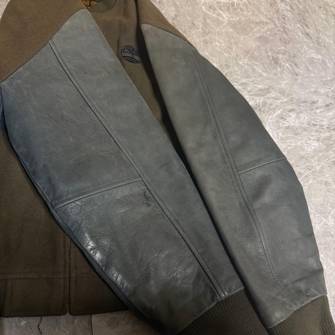Timberland スタジャン レザー　本革　ワッペンロゴ　中綿入り　90s
