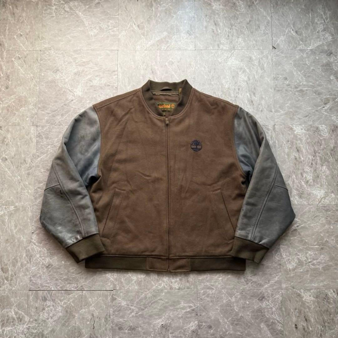 Timberland スタジャン レザー　本革　ワッペンロゴ　中綿入り　90s