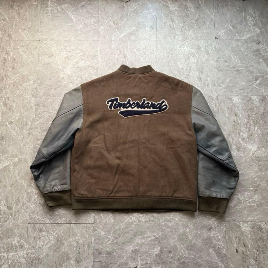 Timberland スタジャン レザー　本革　ワッペンロゴ　中綿入り　90s