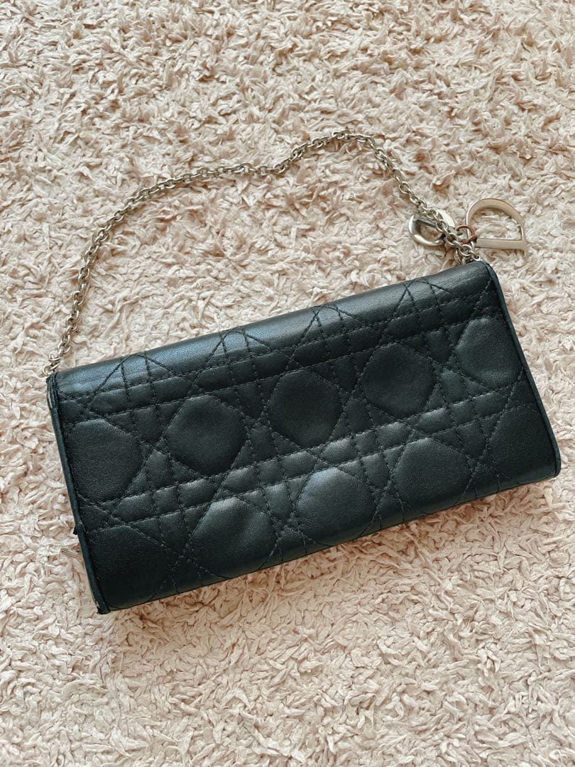 DIOR レディ ディオール チェーンウォレット 長財布　ブラック黒　ラムスキン