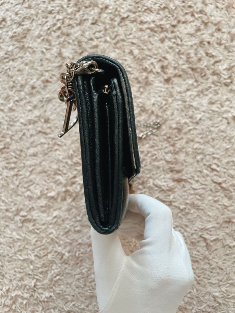 DIOR レディ ディオール チェーンウォレット 長財布　ブラック黒　ラムスキン