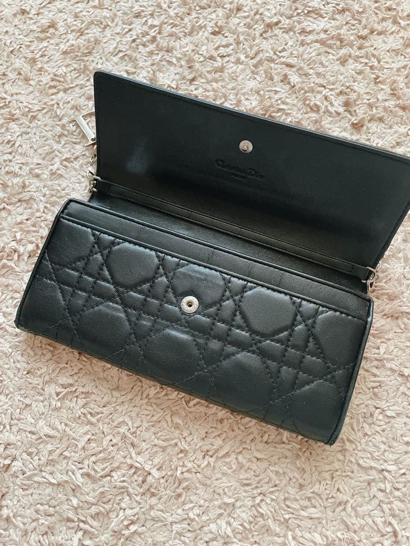 DIOR レディ ディオール チェーンウォレット 長財布　ブラック黒　ラムスキン