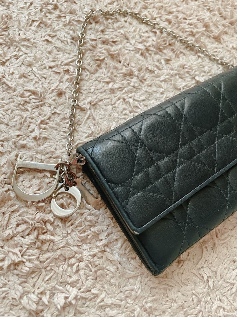 DIOR レディ ディオール チェーンウォレット 長財布　ブラック黒　ラムスキン