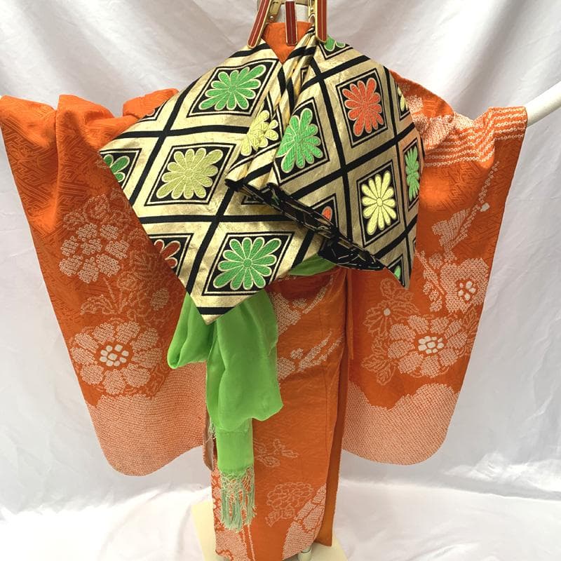 407ag10着物のみ□七五三 七歳 女児 着物　絞り染め□美品