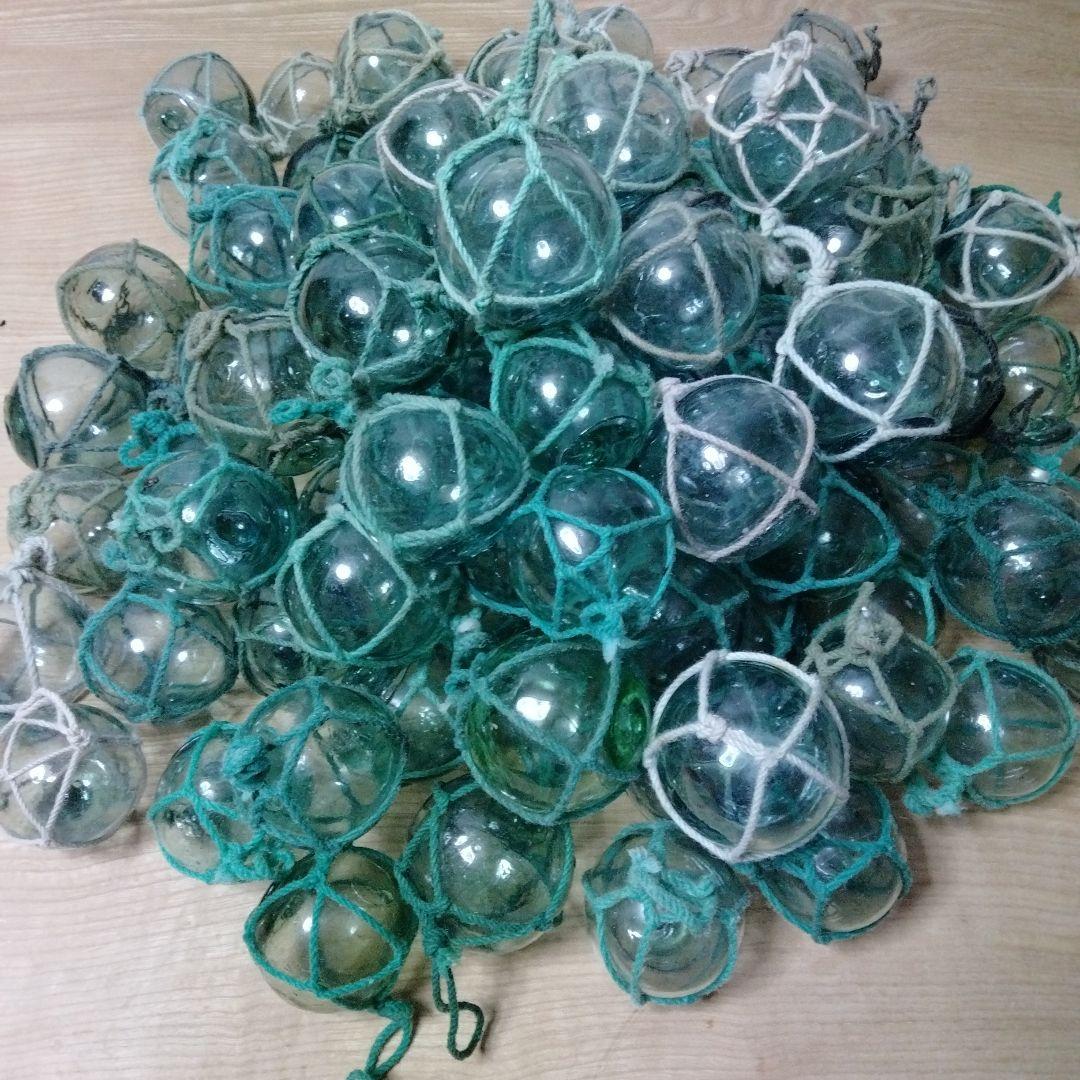 ガラス浮球　浮き玉　ガラス玉　漁具　 ９８個セット　網紐付き
