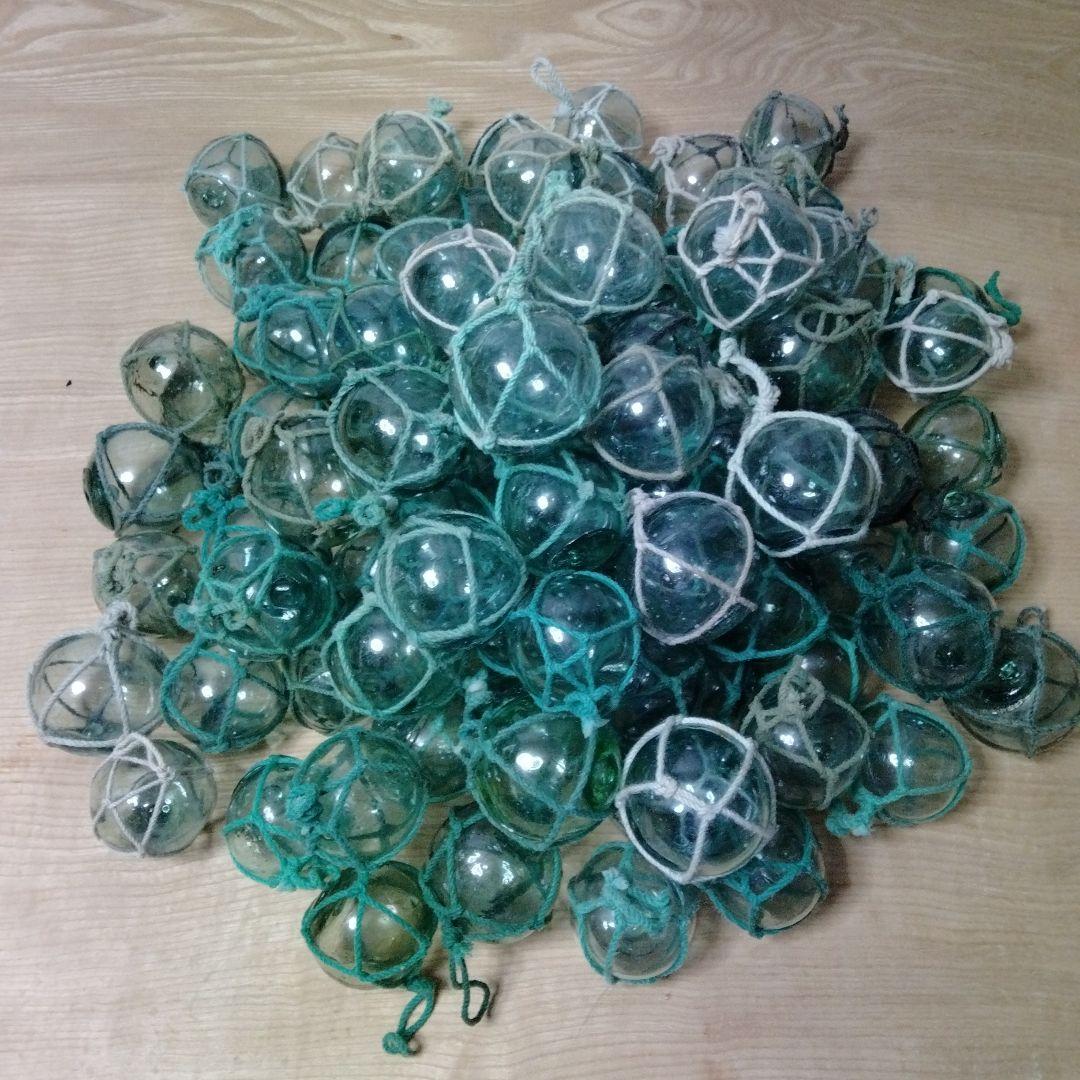 ガラス浮球　浮き玉　ガラス玉　漁具　 ９８個セット　網紐付き