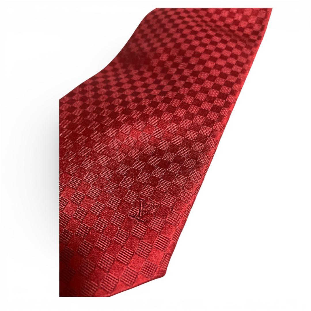 【極美品】 LOUIS VUITTON マイクロダミエ LVロゴ 赤　ネクタイ